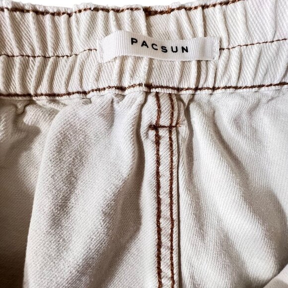 PacSun White High Waisted Cargo Pants Elastic Waist Pockets M Contrast Stitching - Picture 9 of 15